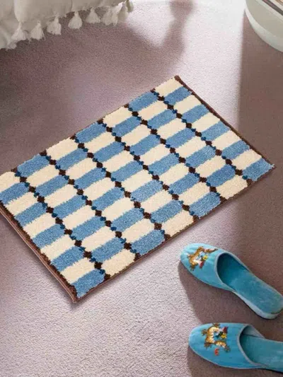 Proxxi Retro Checker Bath Rug, Machine-washable, Ultra Soft & Absorbent - Blue