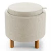 Proxxi Round Fabric Storage Ottoman With Tray And Non-slip Pads For Bedroom