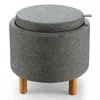 Proxxi Round Fabric Storage Ottoman With Tray And Non-slip Pads For Bedroom In Gray