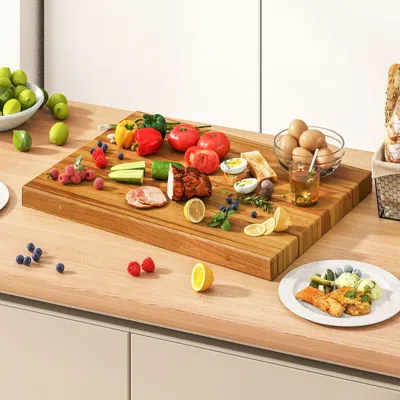 Proxxi Teak Wood Cutting Board Extra Large 24 Inch Reversible Cutting Board With Handle In Brown