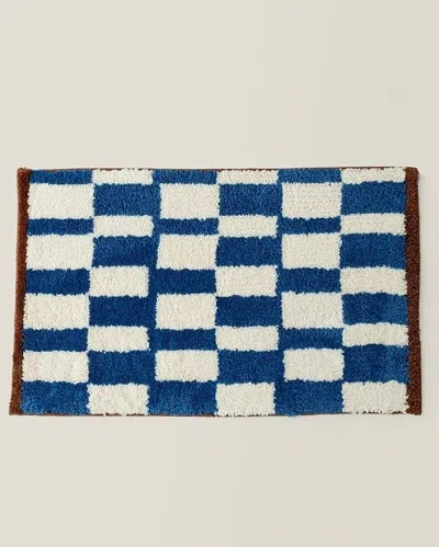 Proxxi Ultra Soft Retro Checker Bath Rug, Absorbent, Anti-slippery Mat - Blue