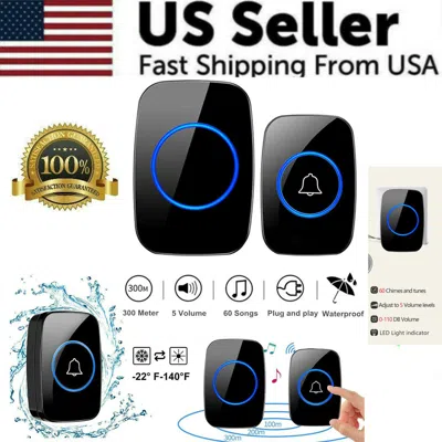 Proxxi Wireless Doorbell Chime Waterproof Plugin Receiver Adjustable Volume 1000ft Kit