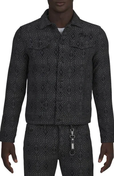 Prps Keystone Geo Pattern Cotton Trucker Jacket In Black