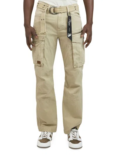 Prps Men's Backbone Belted Cotton Cargo Jeans In Beige