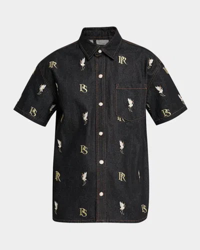 Prps Men's Fukue Embroidered Short-sleeve Shirt In Black