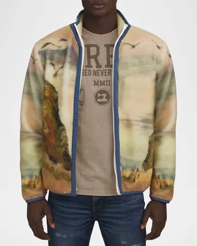 Prps Men's Landscape-print Fleece Jacket In Beige