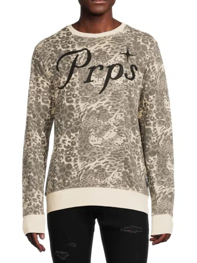 Prps Men's Leopard Print Logo Sweatshirt In Beige Black