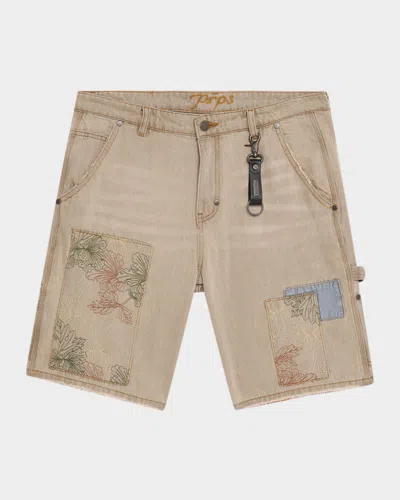 Prps Men's Okinawa Embroidered Carpenter Shorts In Brown