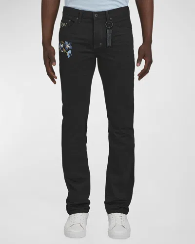 Prps Peony Floral Pattern Slim Straight Fit Jeans In Black