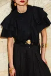 Prune Goldschmidt Emmie Ruffles Short Sleeve Shirt In Black In Black