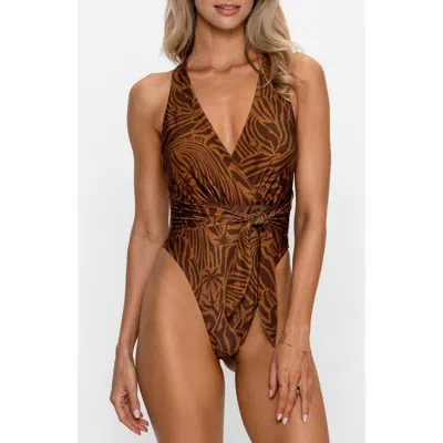 Ps By Cupshe Cross Back Wrap Waist High Cut One-piece Swimsuit In Brown