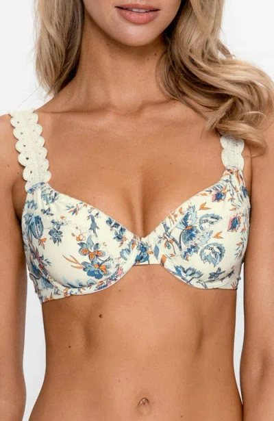 Ps By Cupshe Floral Underwire Bikini Top With Scalloped Straps In White