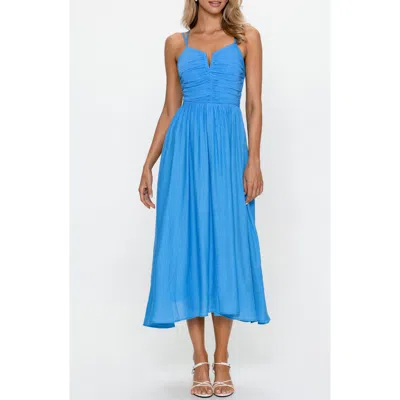 Ps By Cupshe Shirred Strapless Midi Dress In Blue
