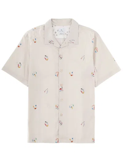 Ps By Paul Smith Abstract Printed Cotton Short-sleeve Casual Shirt In White