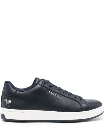 Ps By Paul Smith Albany Black Leather Sneakers Men In Blue