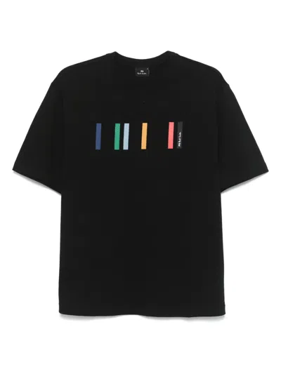 Ps By Paul Smith Artist-stripe Detailed T-shirt In Black
