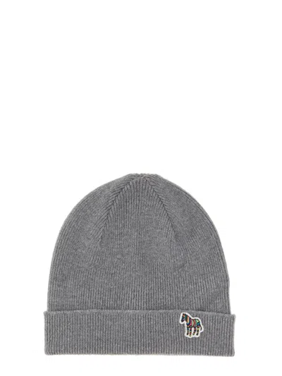 Ps By Paul Smith Beanie Hat "zebra" In Grey