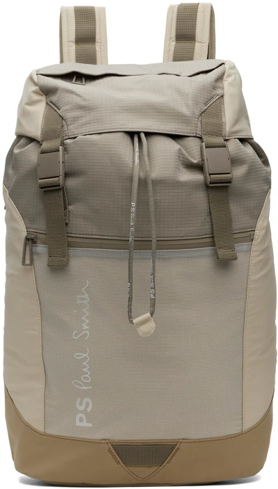 Ps By Paul Smith Beige Paneled Backpack In Neutrals