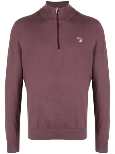 Ps By Paul Smith Big Pony Half-zip Sweatshirt In Brown