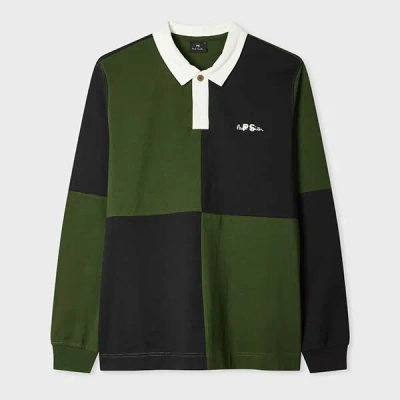 Ps By Paul Smith Color-blocked Long-sleeve Rugby Shirt In Black