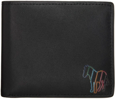 Ps By Paul Smith Multi Zebra Logo Leather Billfold Wallet In Black