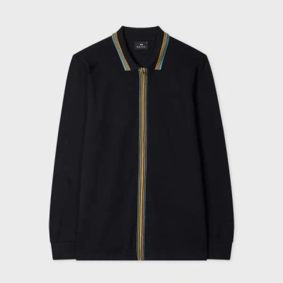 Ps By Paul Smith Black Contrast Tipping Full-zip Long-sleeve Polo Shirt