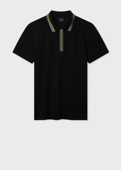 Ps By Paul Smith Black Contrast Tipping Zip-neck Polo Shirt