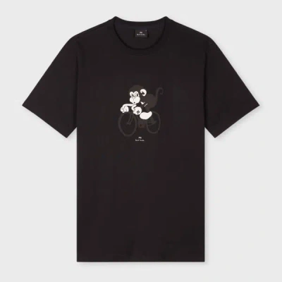 Ps By Paul Smith Black Cotton 'cycling Monkey' Print T-shirt