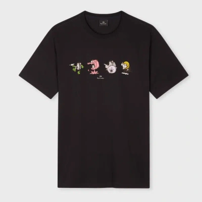 Ps By Paul Smith Black Cotton 'monkey' Print T-shirt