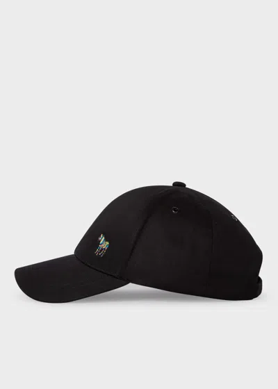 Ps By Paul Smith Black Cotton 'zebra' Logo Baseball Cap