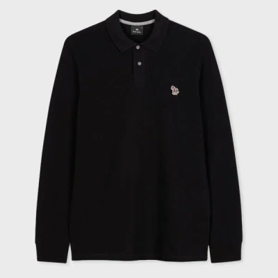 Ps By Paul Smith Black Cotton Zebra Logo Long-sleeve Polo Shirt