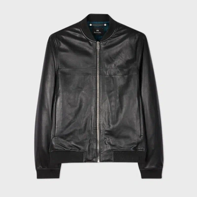 Ps By Paul Smith Zip-up Leather Bomber Jacket In Black