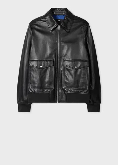 Ps By Paul Smith Black Leather Patch-pocket Jacket