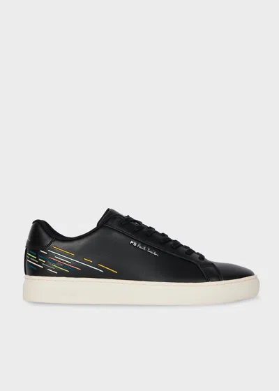 Ps By Paul Smith Black Leather 'rex' Embroidery Trainers