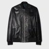 Ps By Paul Smith Black Leather Zip-front Bomber Jacket In Black