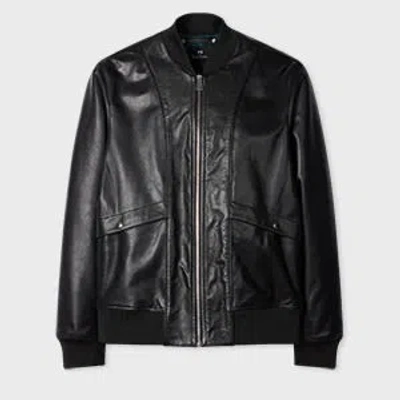 Ps By Paul Smith Black Leather Zip-front Bomber Jacket