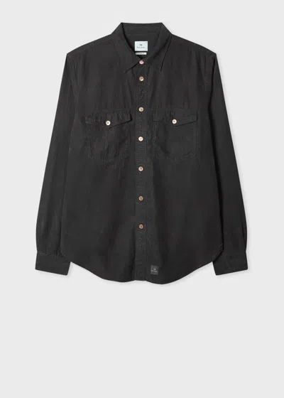 Ps By Paul Smith Black Lyocell-cotton Patch-pocket Shirt