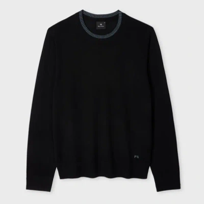 Ps By Paul Smith Black Merino Wool Contrast-collar Sweater