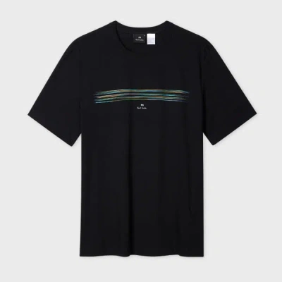 Ps By Paul Smith Black Organic Cotton 'blur Stripe' T-shirt