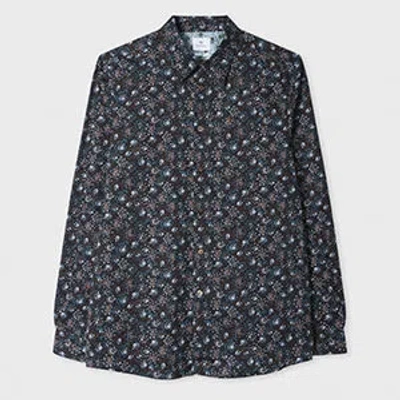 Ps By Paul Smith Black Organic Cotton 'ferris Floral' Shirt In Multi