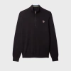 Ps By Paul Smith Black Organic Cotton Half Zip Zebra Logo Sweater In Black