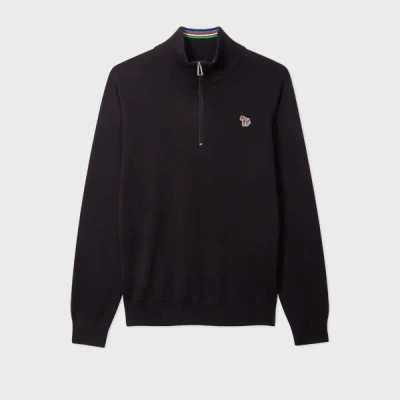 Ps By Paul Smith Black Organic Cotton Half Zip Zebra Logo Sweater