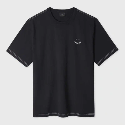 Ps By Paul Smith Black Pigment Dyed 'happy' T-shirt