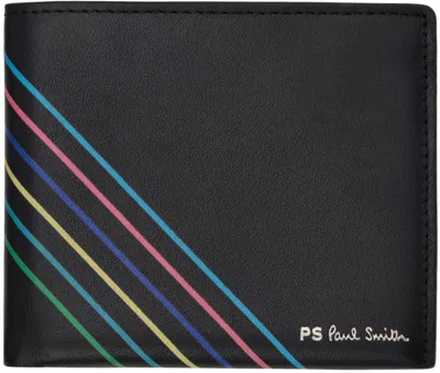 Ps By Paul Smith Black Sports Stripe Billfold Wallet In 79 Blacks