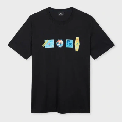 PS BY PAUL SMITH BLACK 'STICKERS' PRINT T-SHIRT