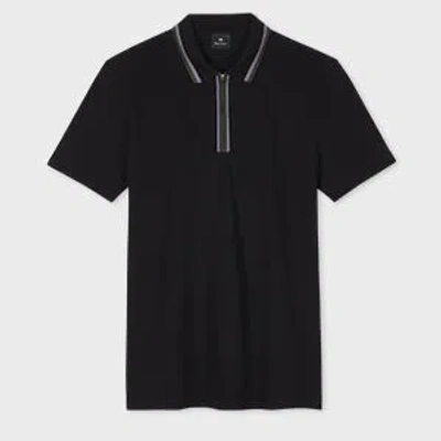 Ps By Paul Smith Black Zip-neck Polo Shirt With Contrast Tipping