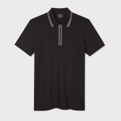 Ps By Paul Smith Black Zip Neck Stretch-cotton Polo Shirt