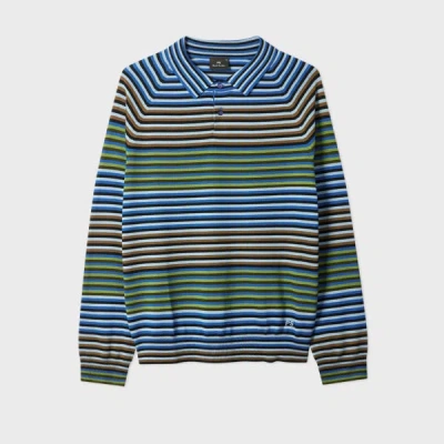 Ps By Paul Smith Blue And Green Stripe Merino Wool Polo Shirt