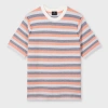 Ps By Paul Smith Blue And Orange Textured Stripe Knitted T-shirt White In White