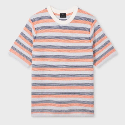 Ps By Paul Smith Blue And Orange Textured Stripe Knitted T-shirt White
